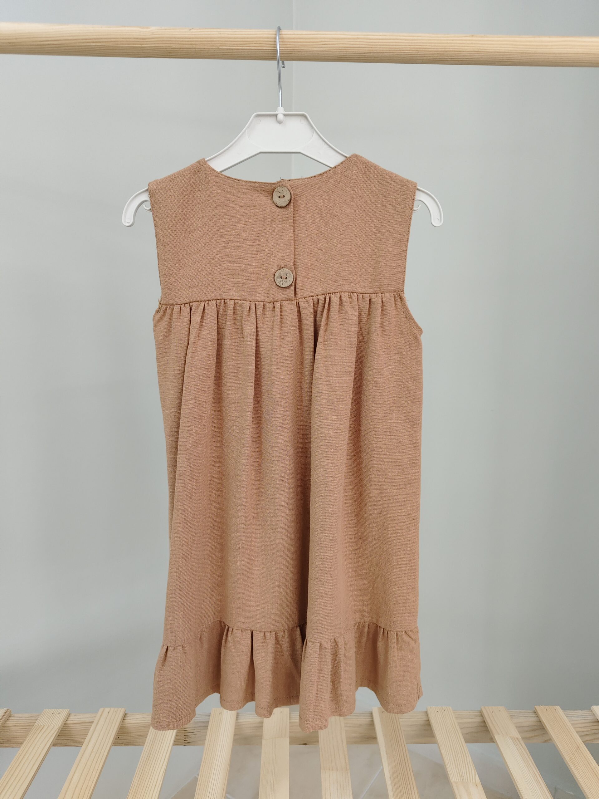 Tarçın Renk V Roba Jile 0-1 Yaş Keten Elbise - Görsel 2