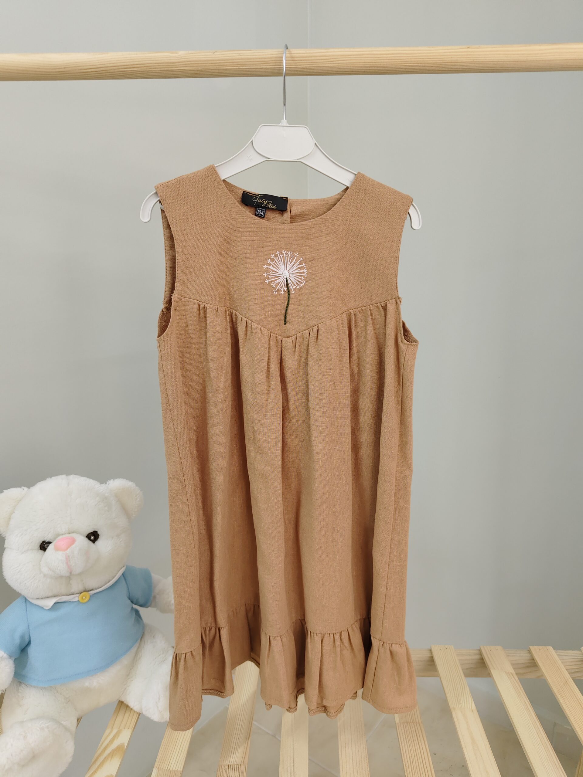 Tarçın Renk V Roba Jile 4-5 Yaş Keten Elbise