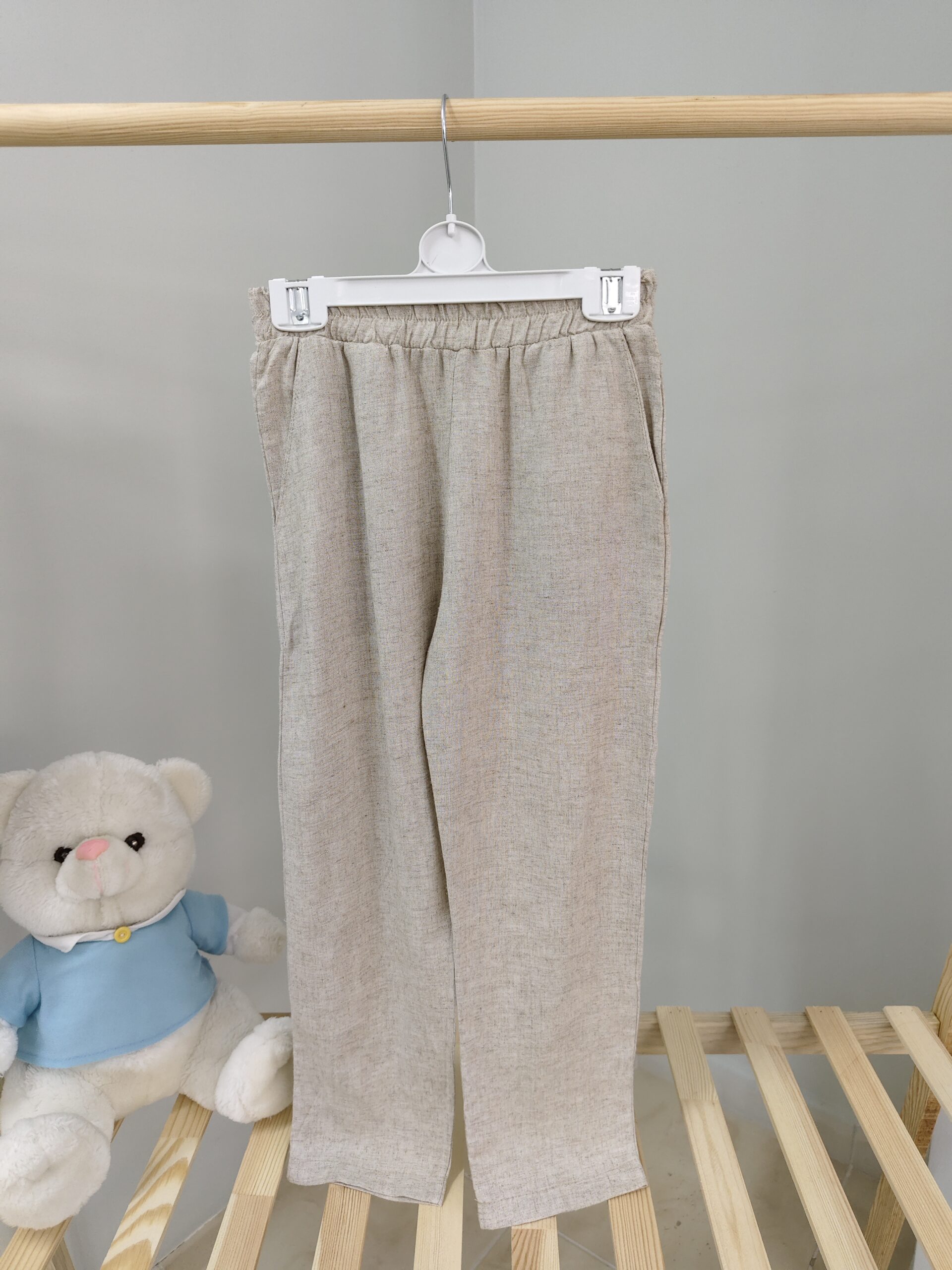 Kırçıllı Krem Keten Gömlek ve Pantolon/Şalvar Takım - Görsel 3