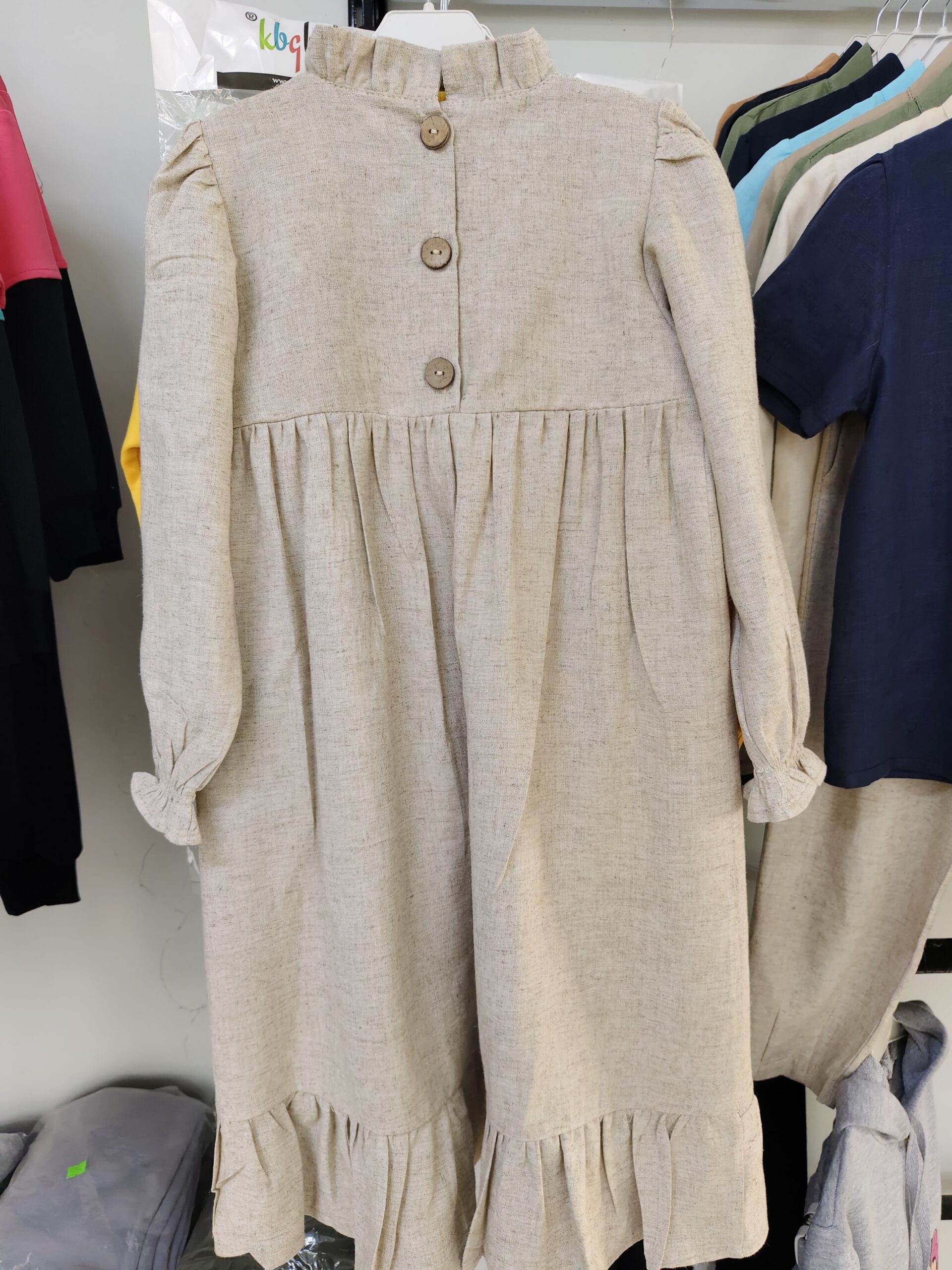 Kırçıllı Krem Keten Elbise Modelleri - Görsel 2