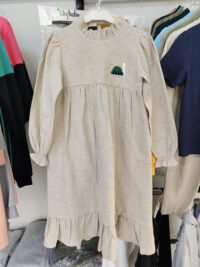 Kırçıllı krem keten elbise