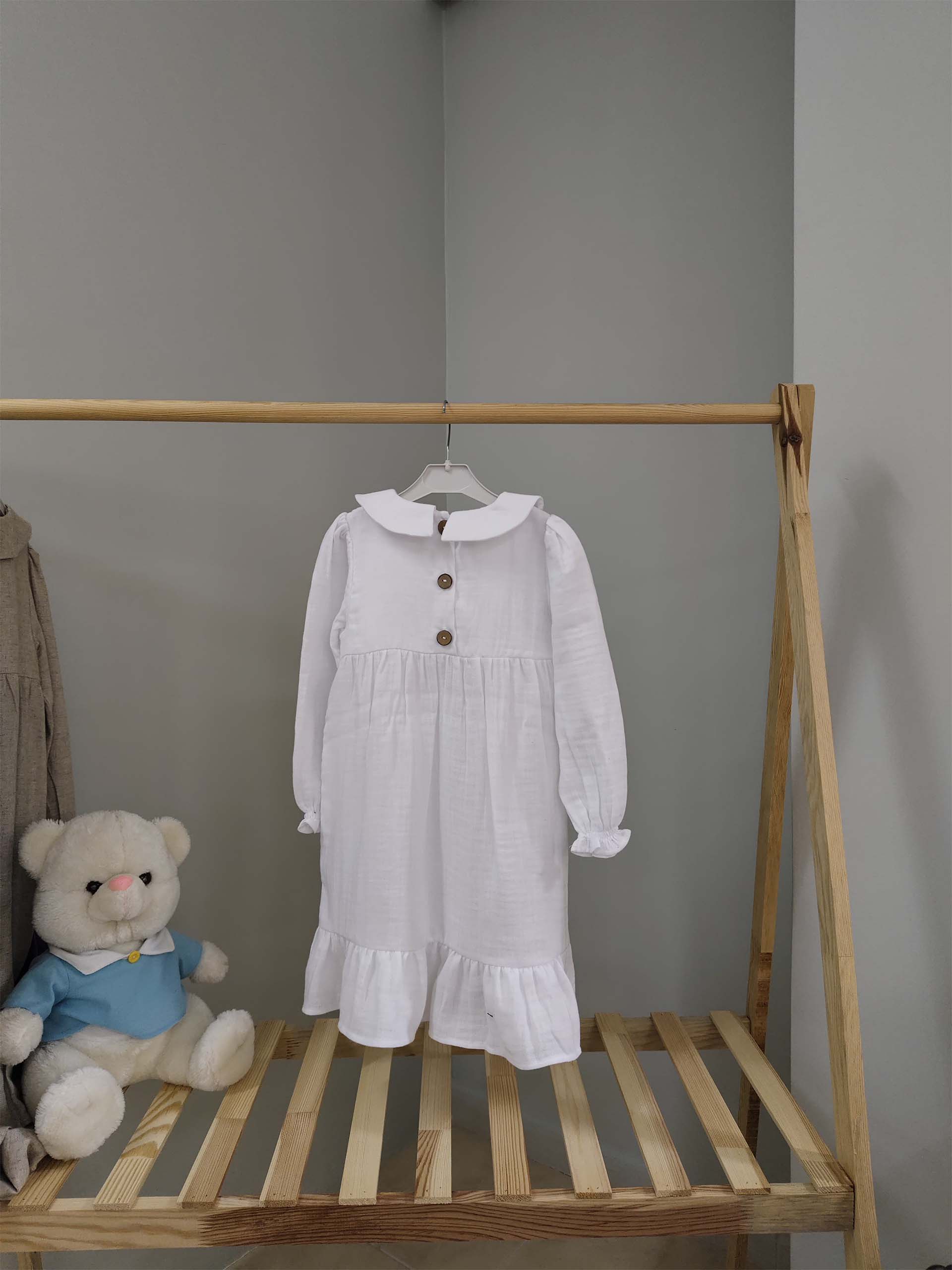 Beyaz Müslin Düz ve V Roba Elbise Modelleri - Görsel 5