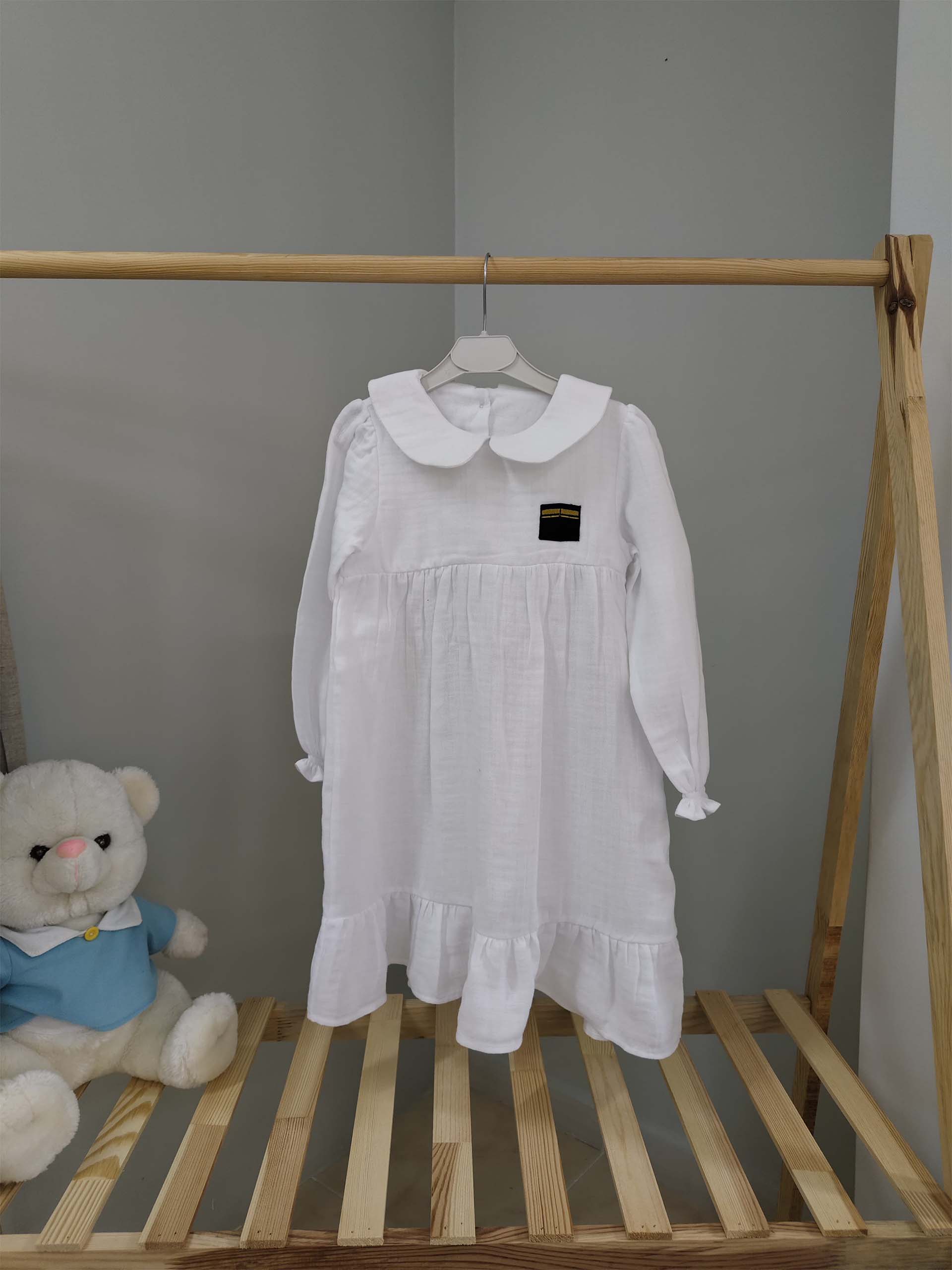 Beyaz Müslin Düz ve V Roba Elbise Modelleri - Görsel 4