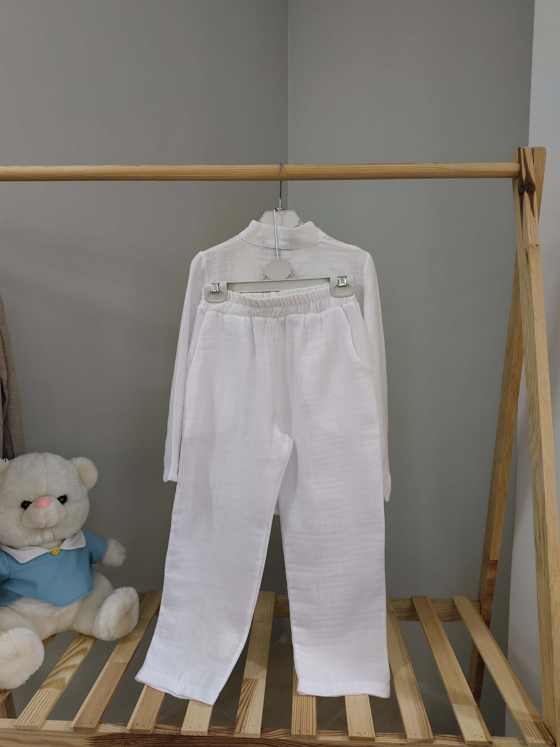 Beyaz Müslin Tek Gömlek Modeli - Görsel 3