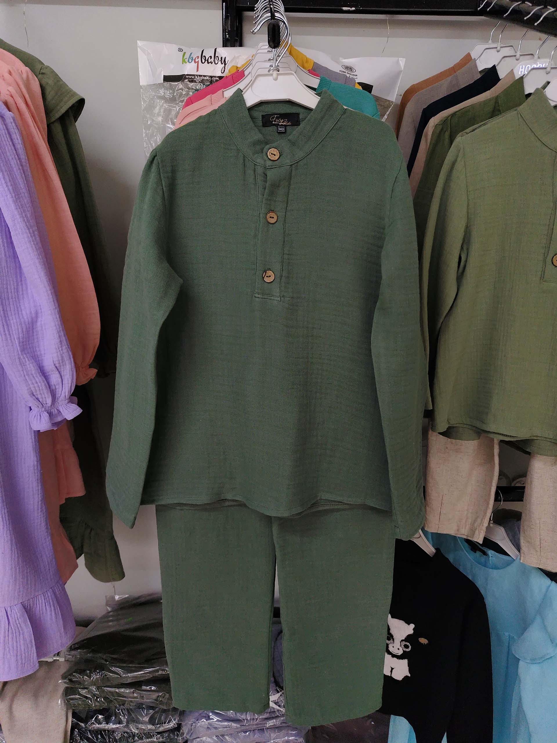 Koyu Turkuaz Yeşili Müslin Gömlek ve Pantolon/Şalvar Takım