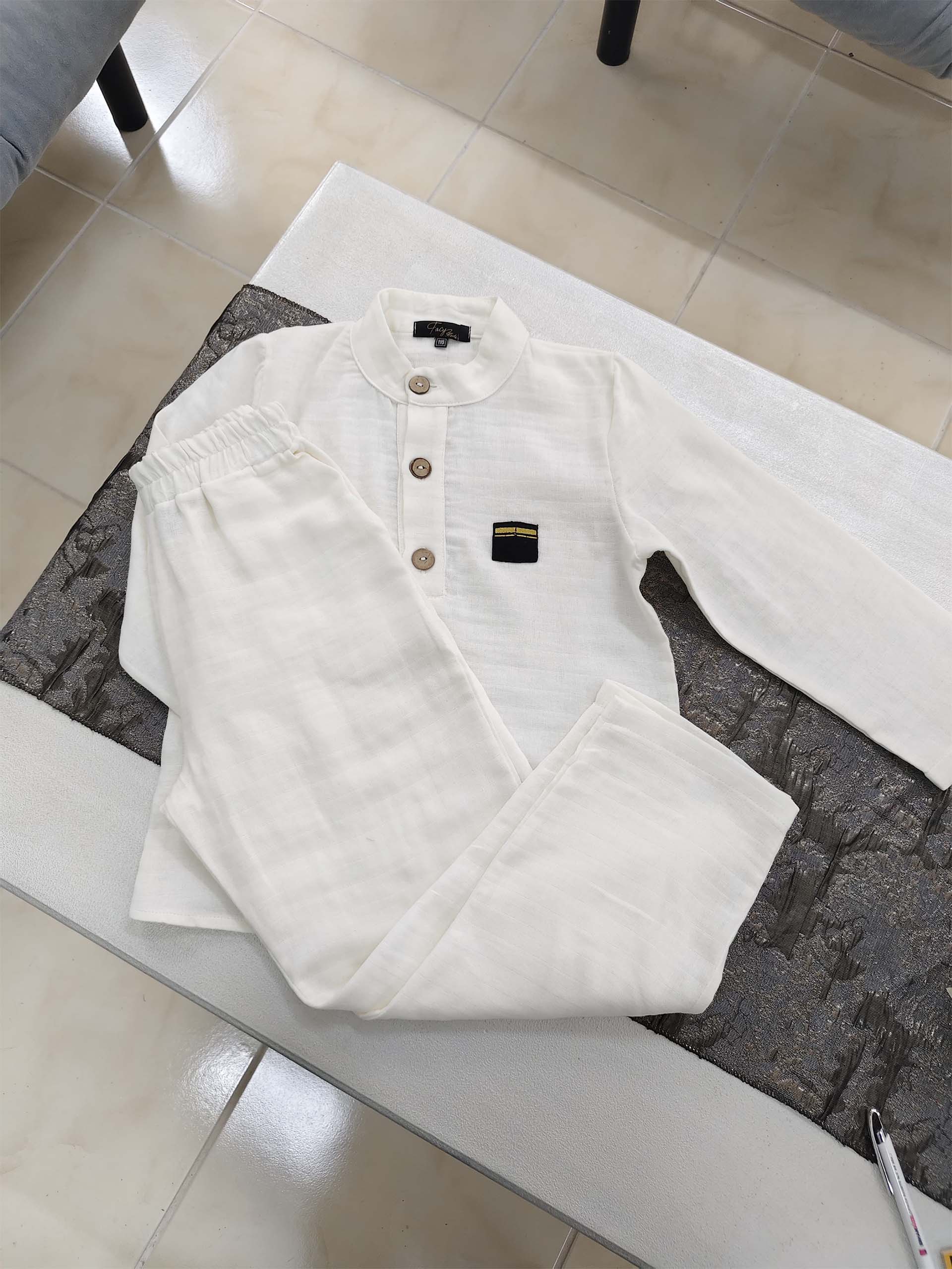 Krem Müslin Gömlek ve Pantolon/Şalvar Takım