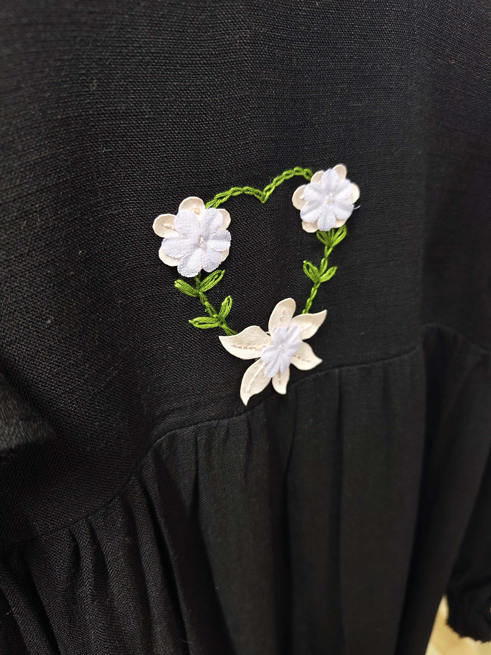 Siyah Keten Elbise 4-5 Yaş - Görsel 2