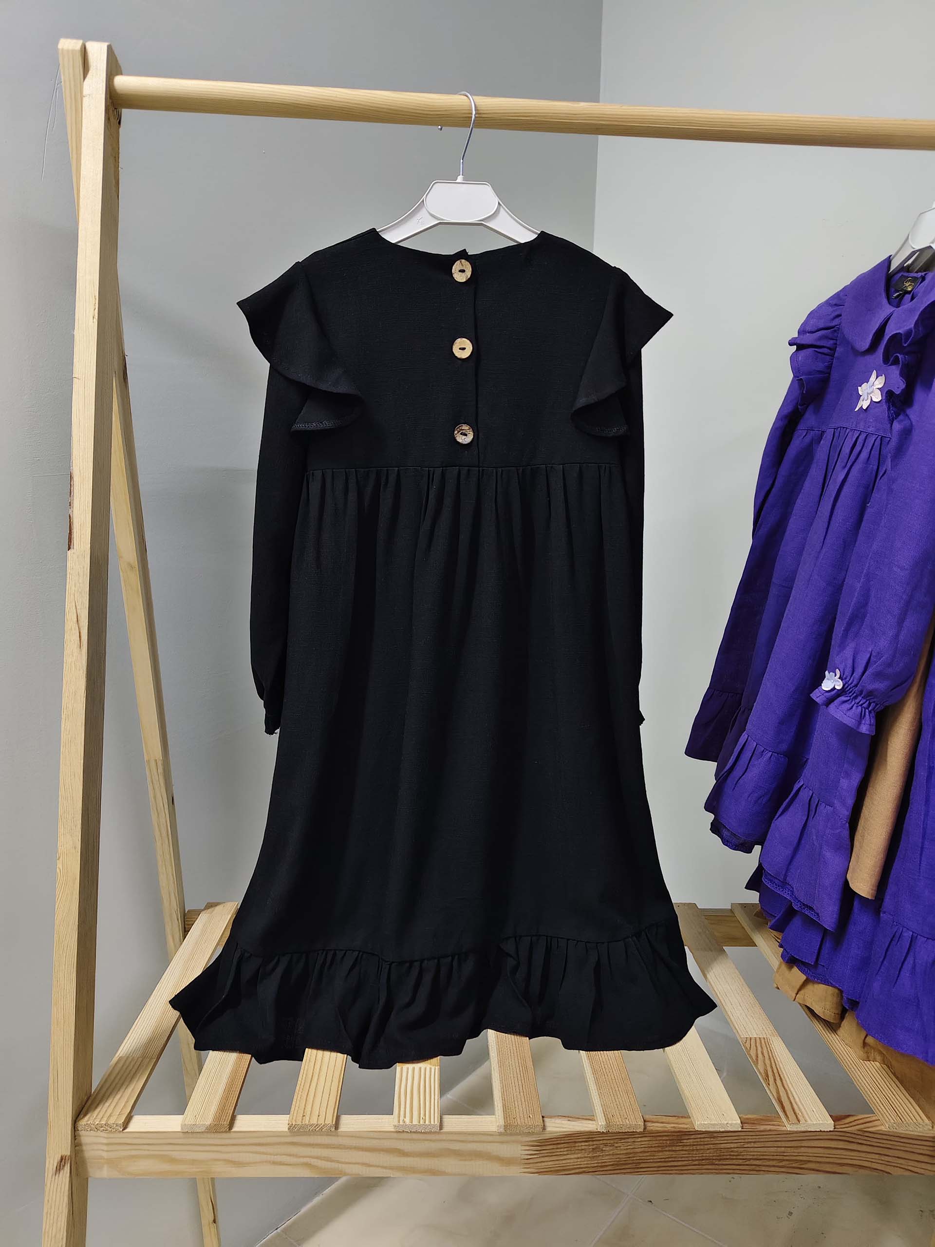 Siyah Keten Elbise 4-5 Yaş - Görsel 3