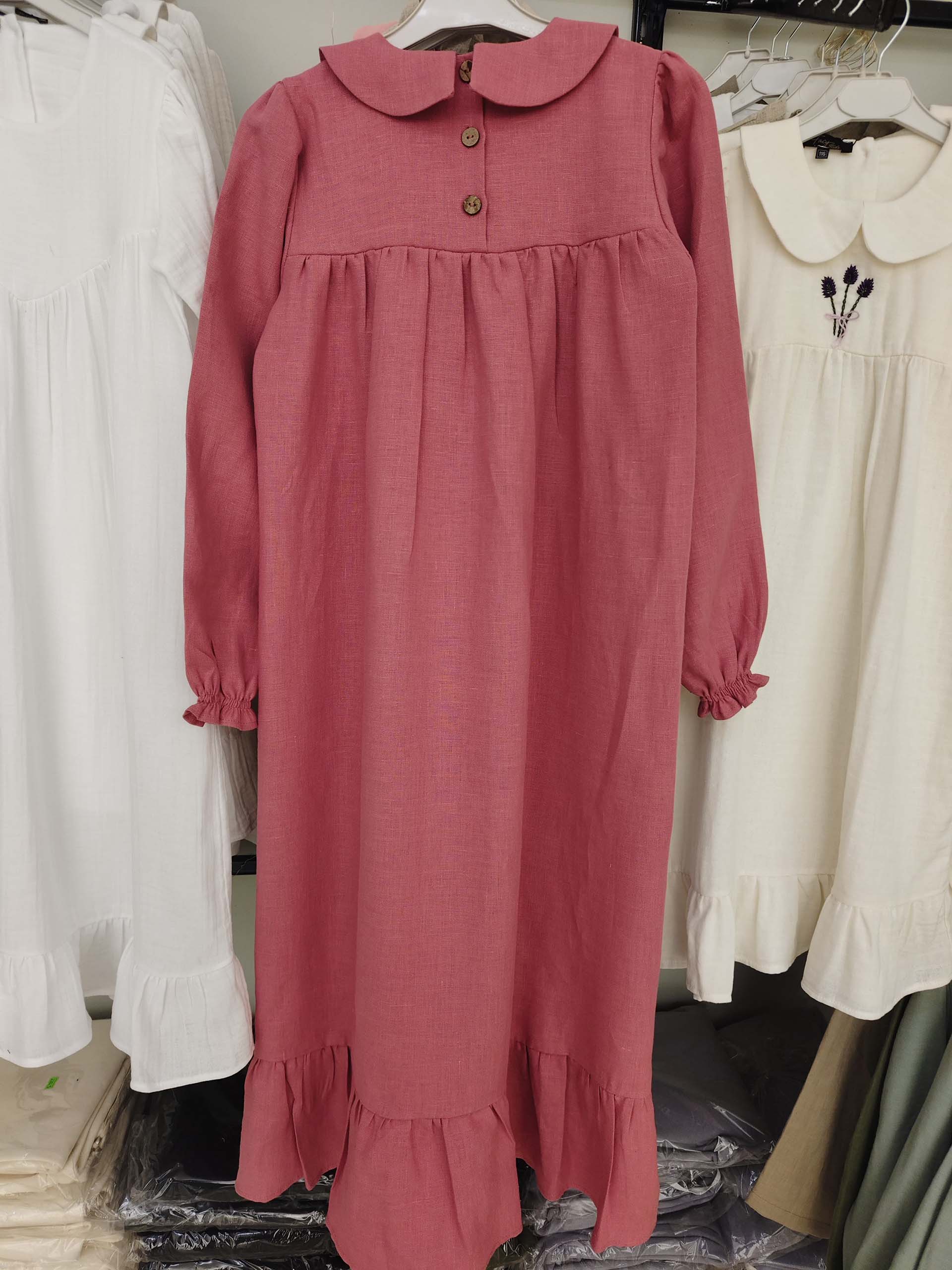 Gül Kurusu Keten Düz ve V Roba Elbise Modelleri - Görsel 3