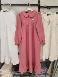 Gül Kurusu Keten Düz ve V Roba Elbise Modelleri