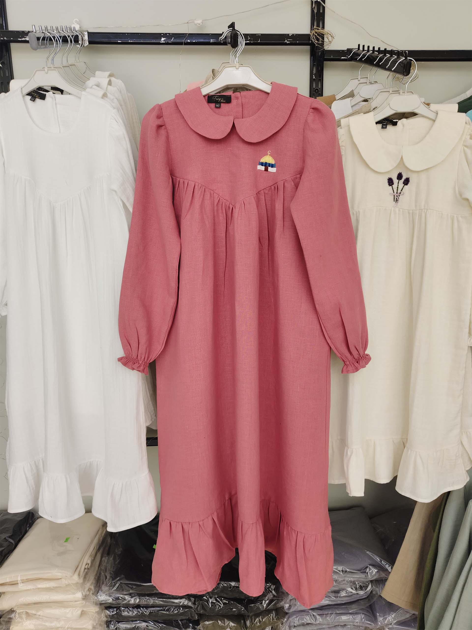 Gül Kurusu Keten Düz ve V Roba Elbise Modelleri