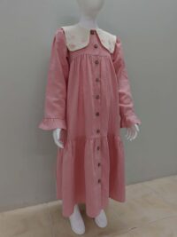 Pembe - Krem Renk Müslin Önlük Yakalı Elbise