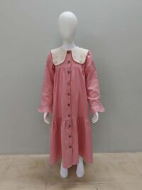 Pembe - Krem Renk Müslin Önlük Yakalı Elbise