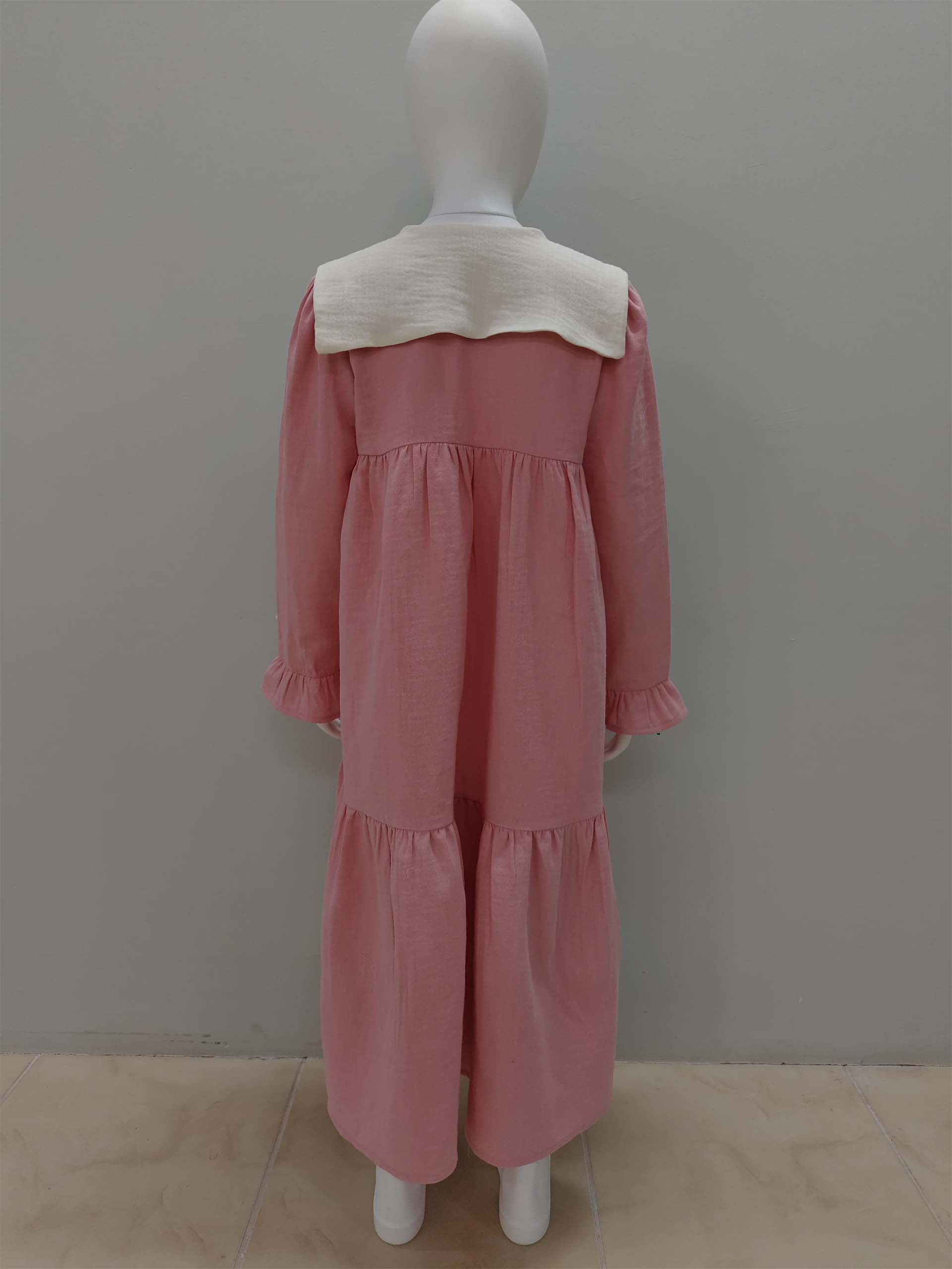 Pembe - Krem Renk Müslin Önlük Yakalı Elbise - Görsel 3