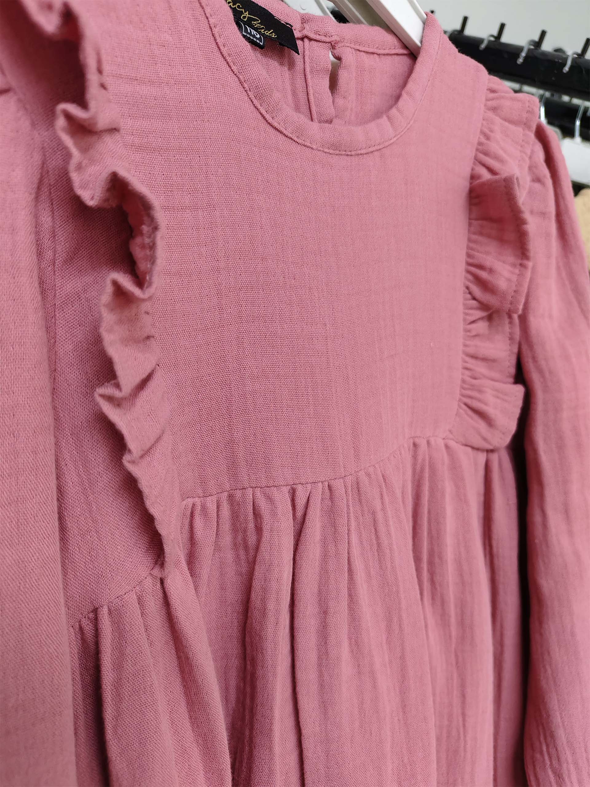 Gül Kurusu Renk Fırfır Robalı Müslin Elbise - Görsel 3