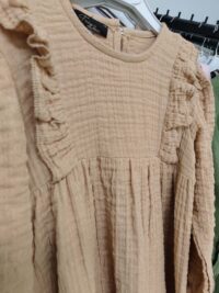 Tarçın Renk Fırfır Robalı Müslin Elbise