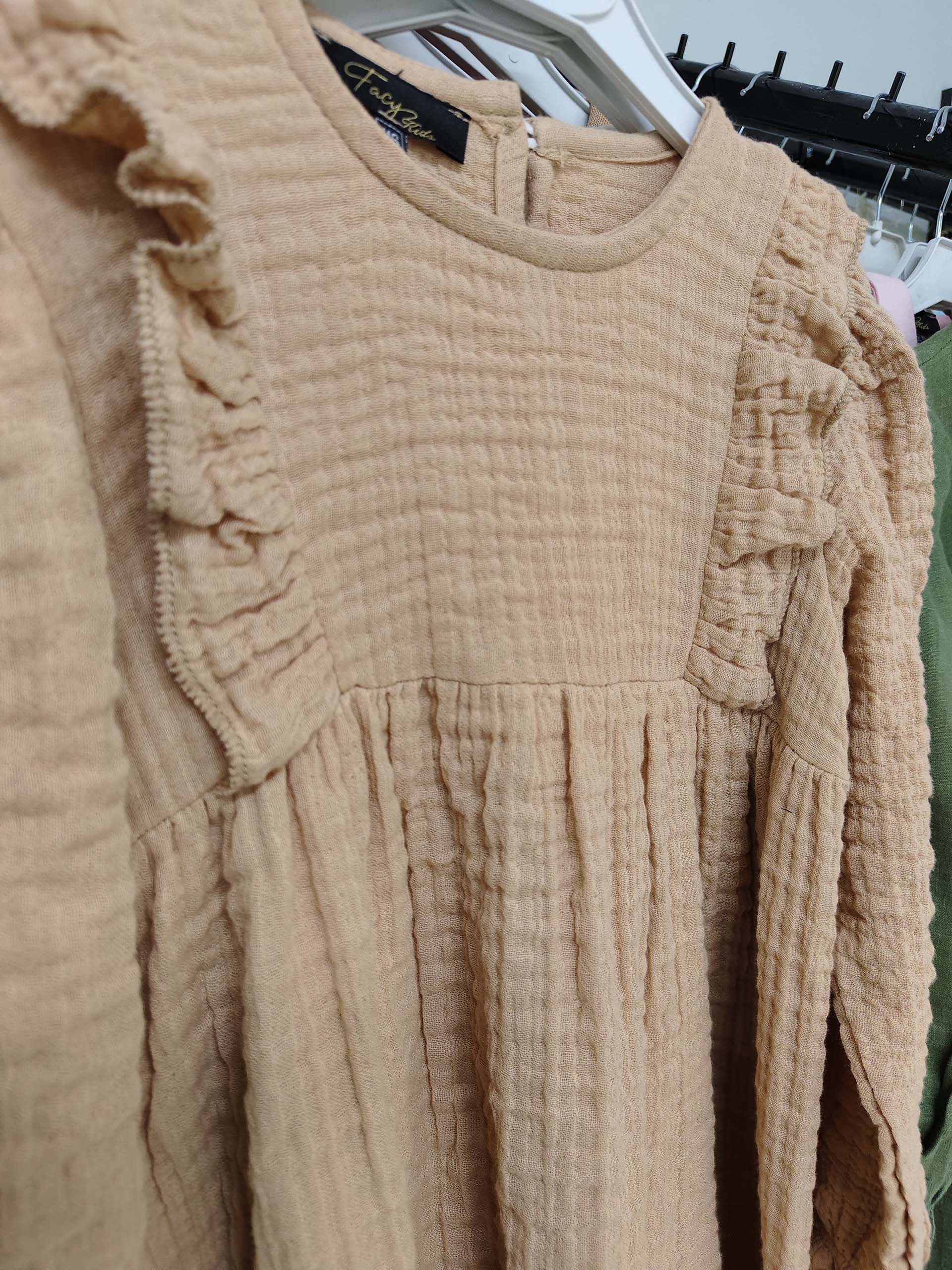 Tarçın Renk Fırfır Robalı Müslin Elbise - Görsel 2