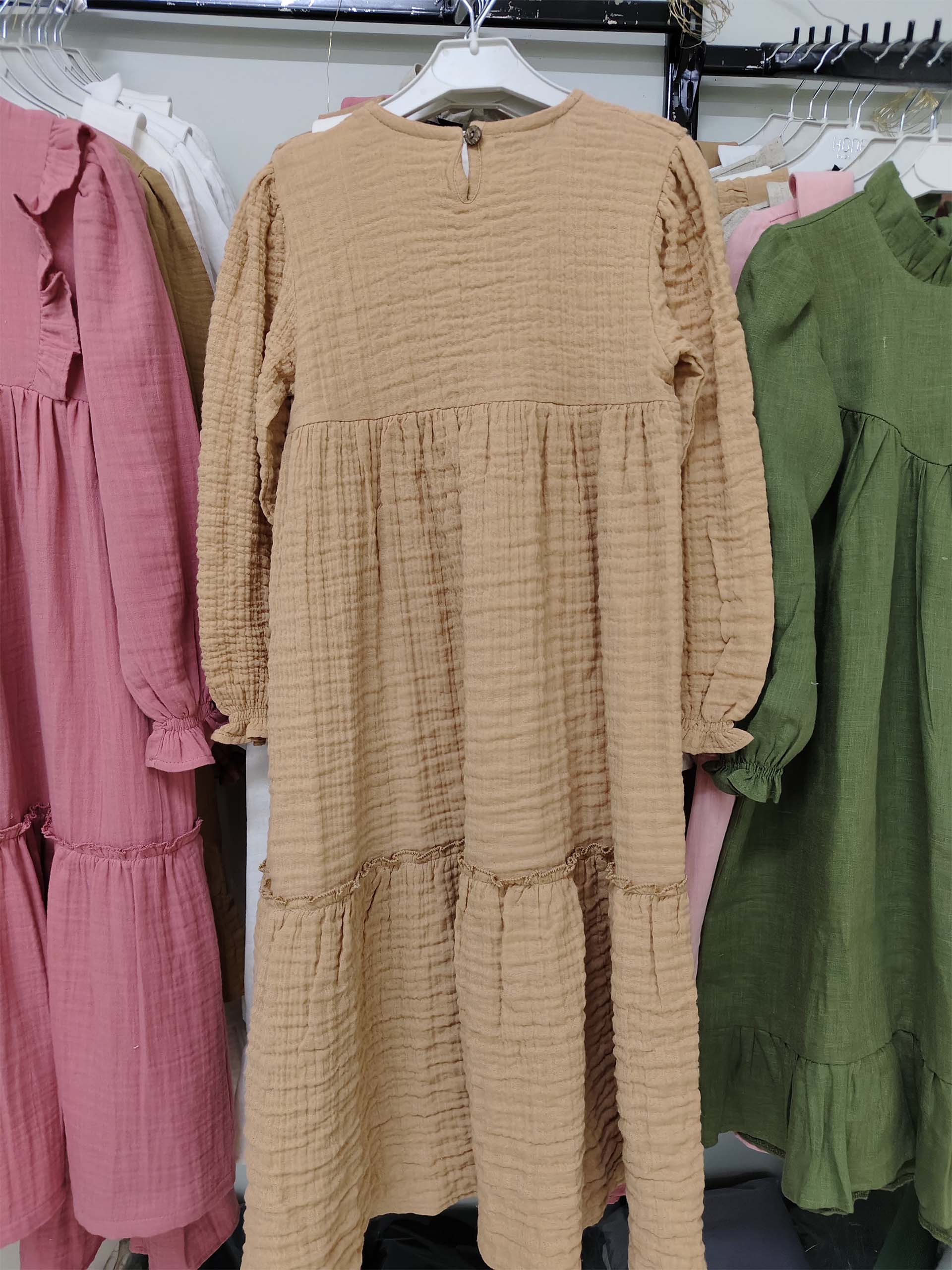 Tarçın Renk Fırfır Robalı Müslin Elbise - Görsel 3