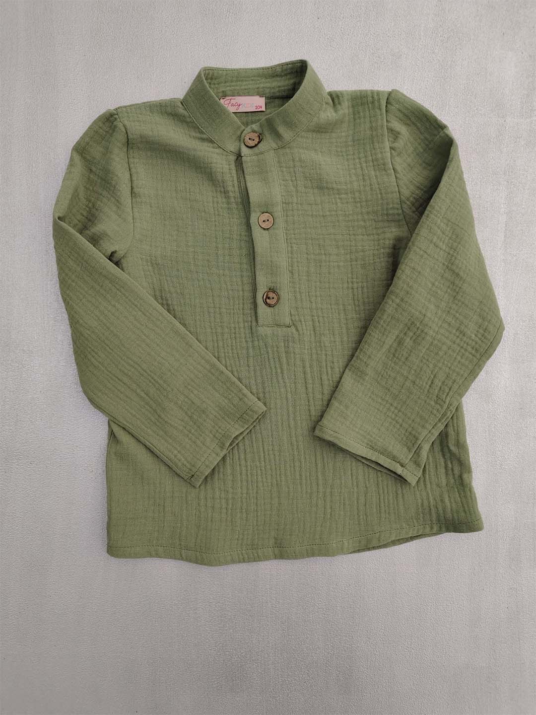 Çağla Yeşili Müslin Tek Gömlek Modeli