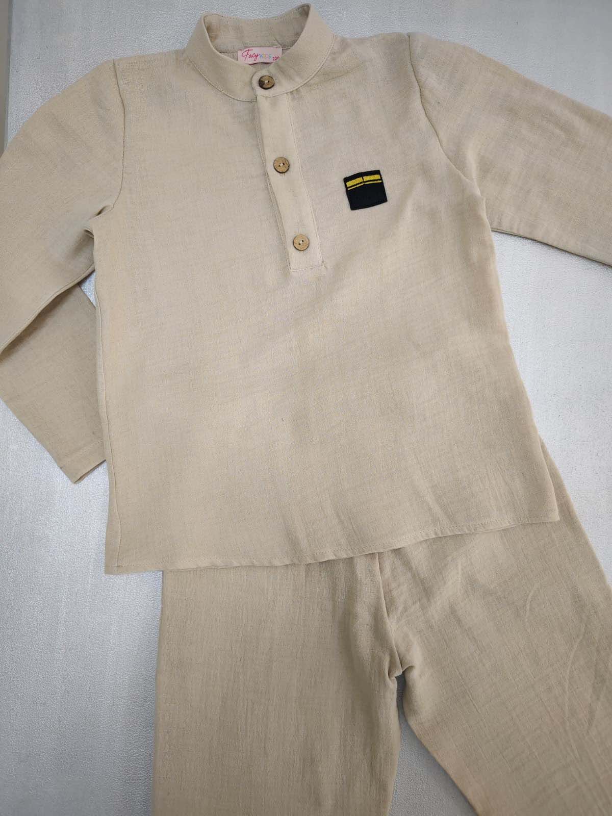 Taş Rengi Müslin Gömlek ve Pantolon/Şalvar Takım - Görsel 2