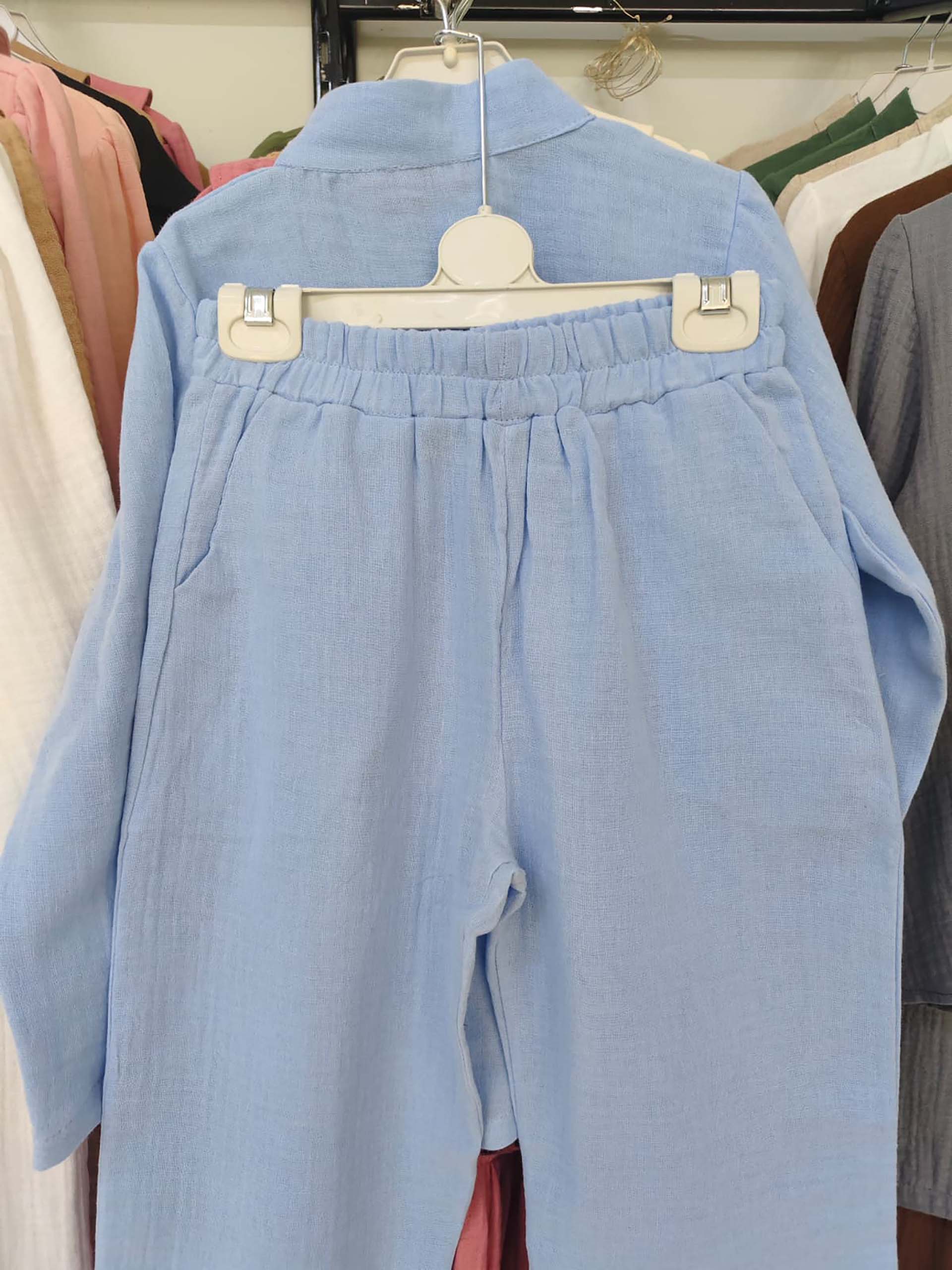 Bebe Mavisi Müslin Gömlek ve Pantolon/Şalvar Takım - Görsel 3