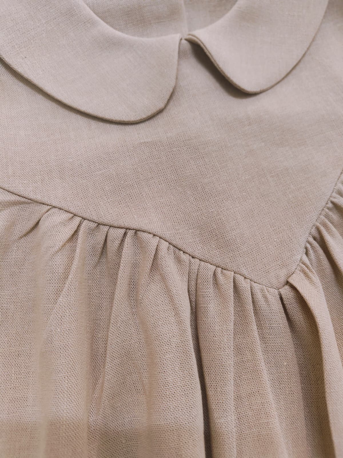 Bej Rengi Viskon Keten V-Roba Bebe Yaka Elbiseler - Görsel 4