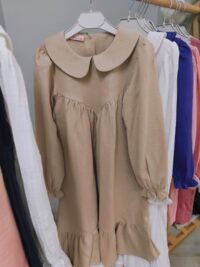 Bej Rengi Viskon Keten V-Roba Bebe Yaka Elbiseler